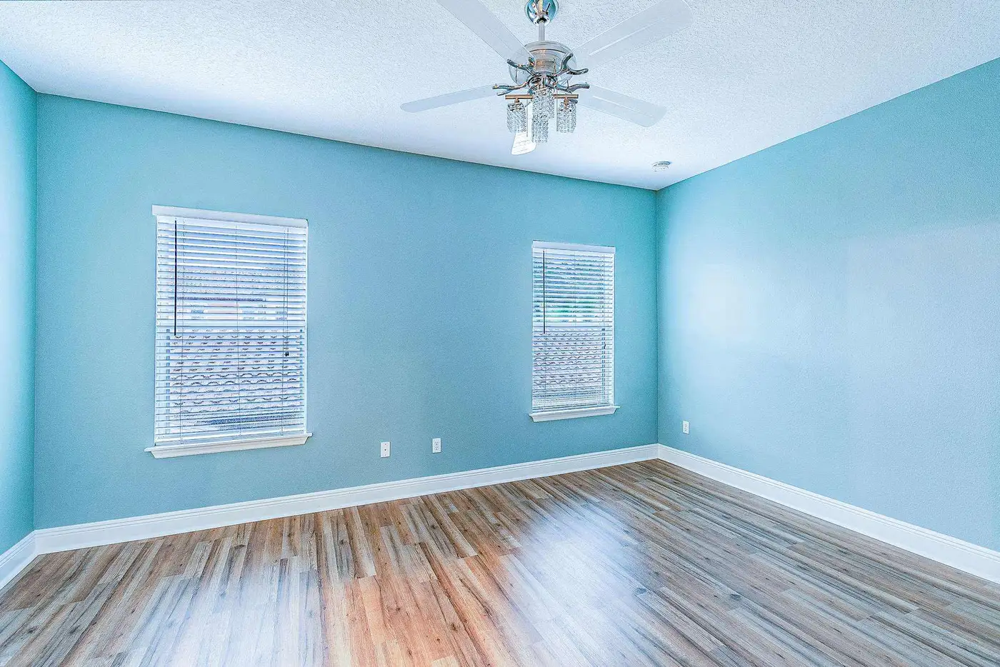 Bright room freshly painted light blue